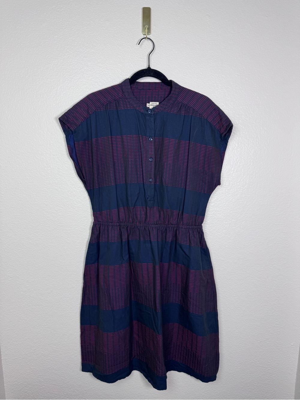 Bridge & Burn Dress Womens Large Blue Red Cotton Minimalist Preppy Sustainable